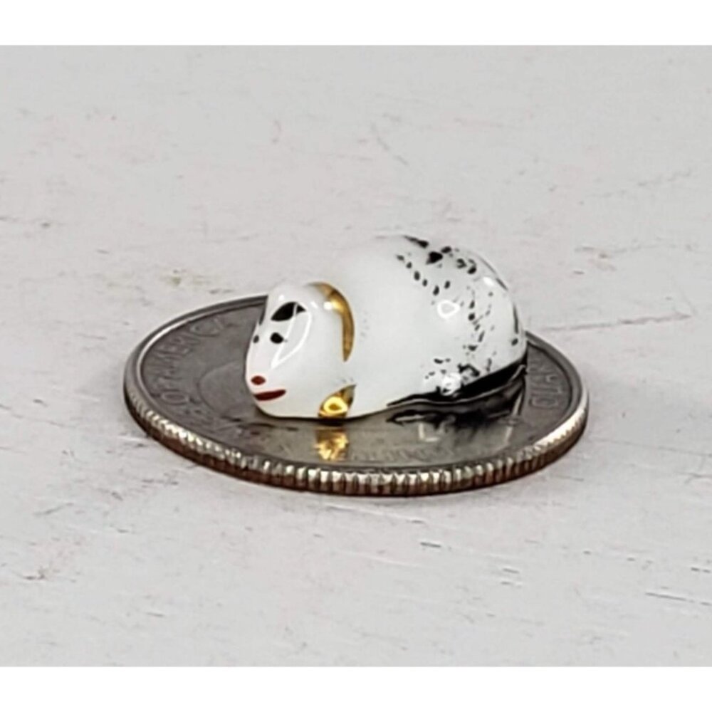 Teeny Tiny Cow Bull Mouse Miniature Figurine Black White Gold